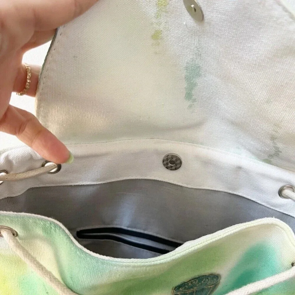 Hand Painted Canvas Backpack Floral Tulip Lily Green